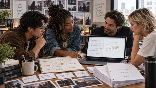 Creators using the free Pzaz script editor for screenwriting
