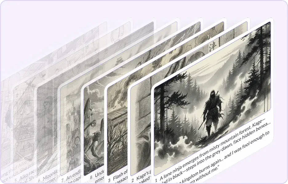 Pzaz pitch deck presenting cinematic storyboard frames and production visuals