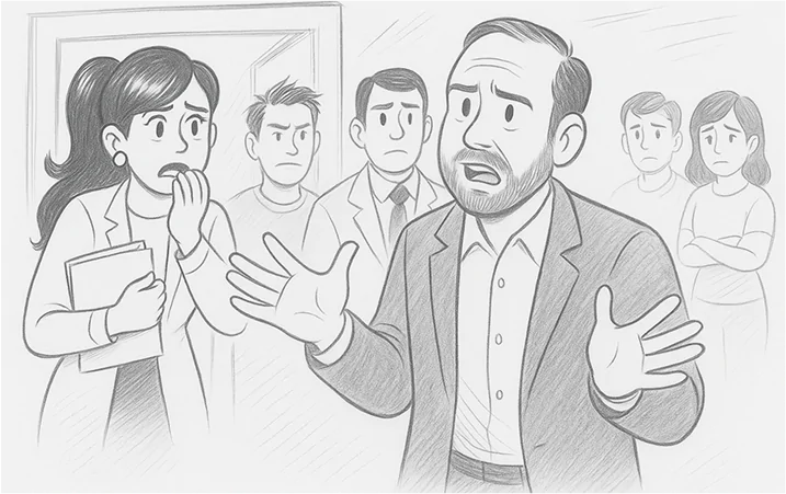 Producer (panicking): "Budget's outdated! And the storyboard's... gone?"