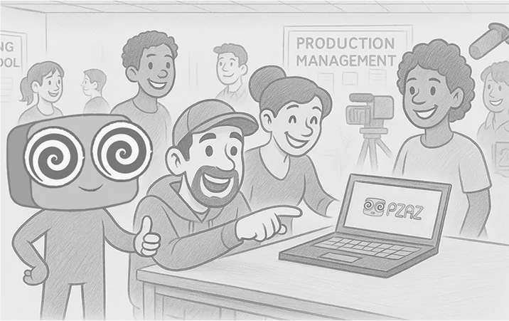 Narrator (or Hypno): "At Pzaz, film is more than storytelling. It's capturing emotion, dreams, and struggle."