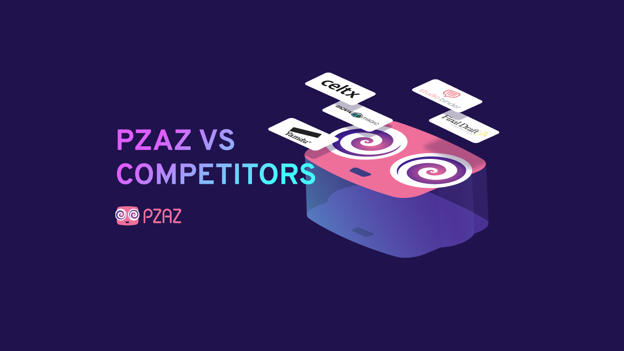 Pzaz vs Competitors: Comparison of filmmaking tools like Celtx, Movie Magic, StudioBinder, Yamdu, and Final Draft.