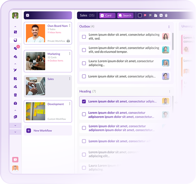 Pzaz.io project workflow dashboard displaying organized boards for film production tasks, marketing, and team collaboration.
