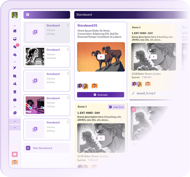 Film crew on set with the Pzaz.io platform interface showing casting tasks, team member coordination, and department management tools.